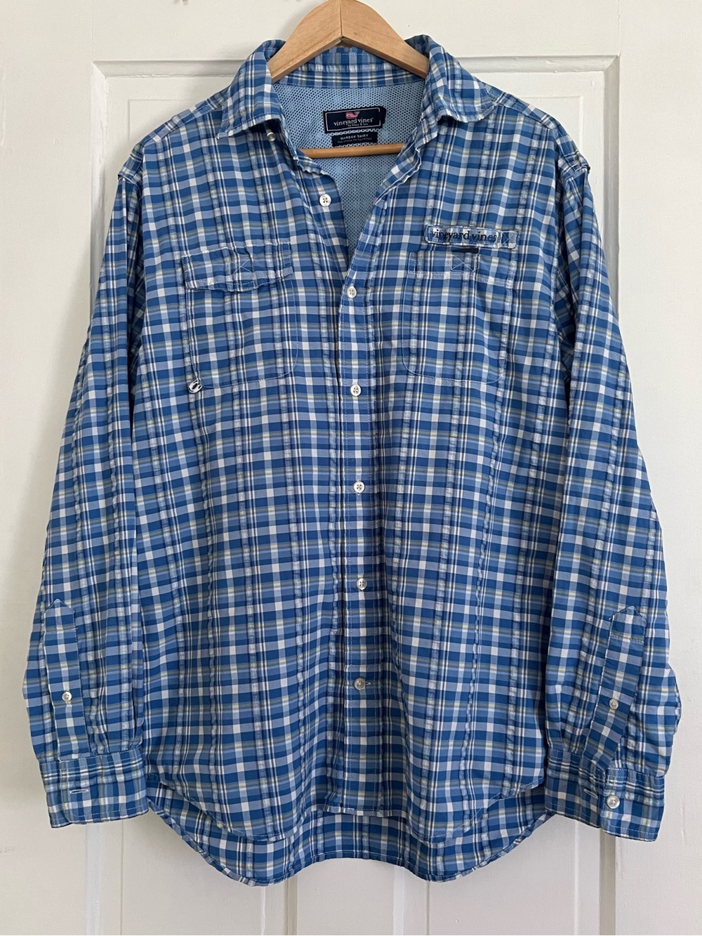 Vineyard Vines Men’s Medium Blue Plaid Performance Harbor Shirt Fishing Outdoors